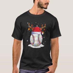 Christmas Baseball Ball Santa Hat Reindeer Lights T-Shirt
