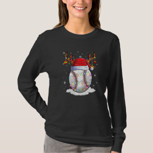 Christmas Baseball Ball Santa Hat Reindeer Lights T-Shirt