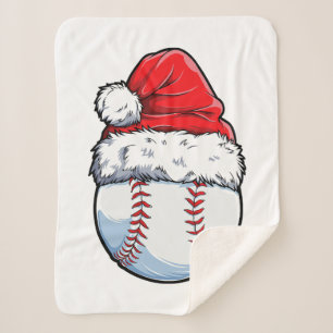 Christmas Baseball Ball Santa Hat Xmas Boys Catche Sherpa Blanket