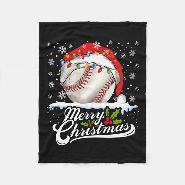 Christmas Baseball Ball Santa Hat Xmas Boys Men  Fleece Blanket (Front)