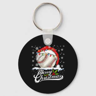 Christmas Baseball Ball Santa Hat Xmas Boys Men Key Ring