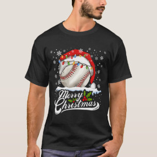 Christmas Baseball Ball Santa Hat Xmas Boys Men T-Shirt