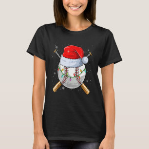 Christmas Baseball Ball Santa Hat Xmas Lights_1 T-Shirt