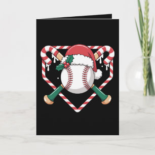 Christmas Baseball Candy Cane Bats Santa Hat Xmas Card