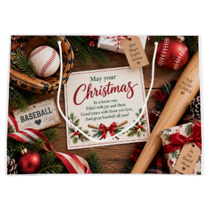 Christmas Baseball Festive Holiday Base Large Gift Bag
