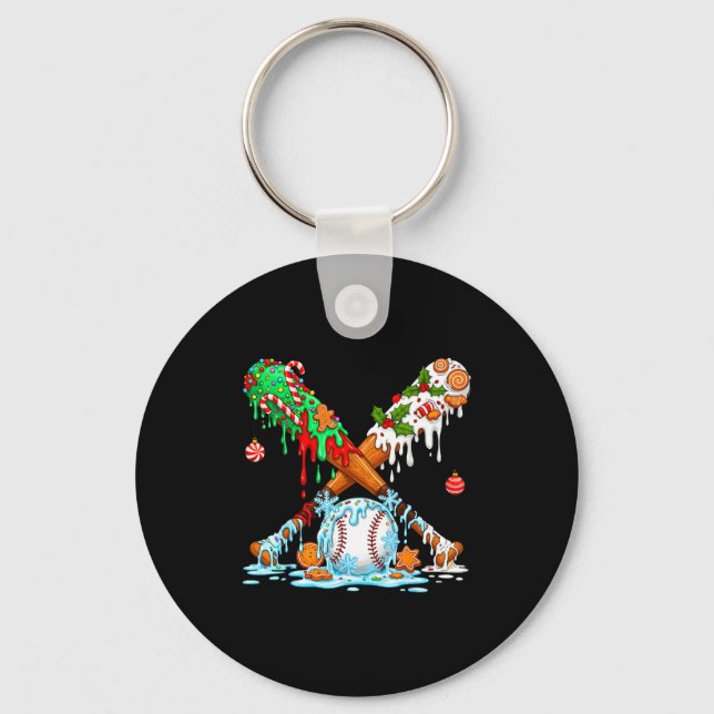 Christmas Baseball Ice Cream Drip Candy Game Day B Key Ring (Front)