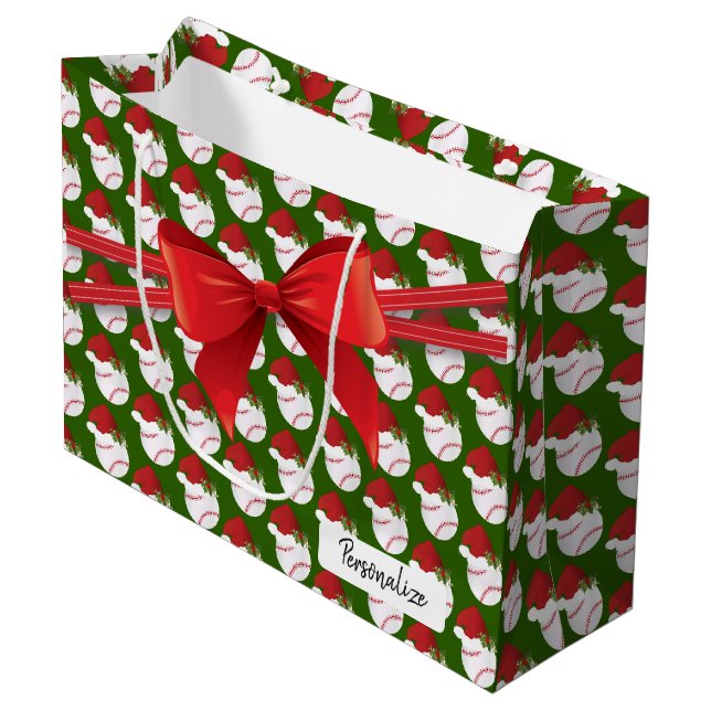 Christmas Baseball Pattern - Large Large Gift Bag (Front Angled)