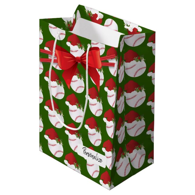 Christmas Baseball Pattern Medium Gift Bag (Front Angled)