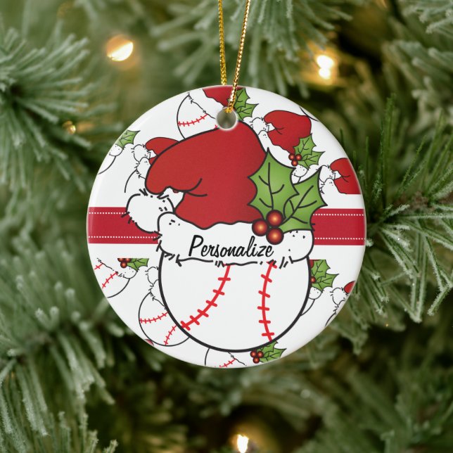 Christmas Baseball Personalise Ceramic Tree Decoration (Tree)