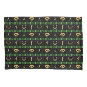 Christmas Baseball Player - Green Check Pillowcase