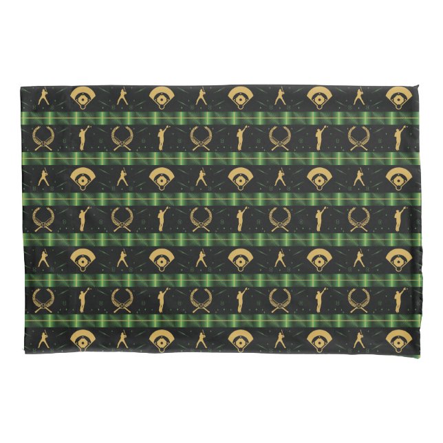Christmas Baseball Player - Green Check Pillowcase (Front)