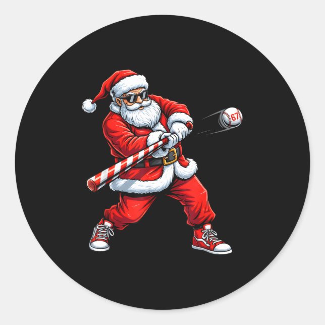 Christmas Baseball Player Santa Funny Xmas Boys Me Classic Round Sticker (Front)