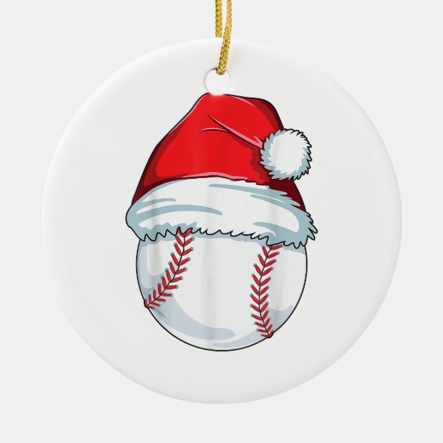 Christmas Baseball Santa Hat Ball Kids BoyOrnament Ceramic Tree Decoration (Front)