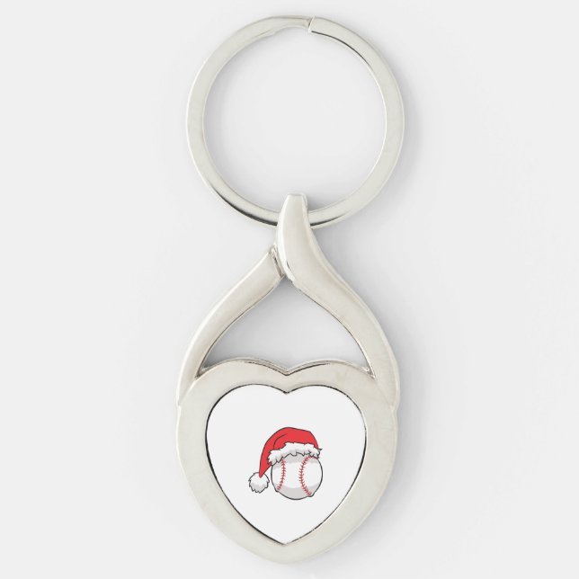 Christmas Baseball Santa Hat Baseball Christmas Key Ring (Front)