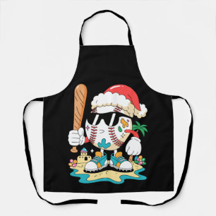 Christmas Baseball Santa Hat Bat Beach Palm Tree Apron