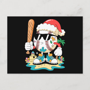 Christmas Baseball Santa Hat Bat Beach Palm Tree Holiday Postcard