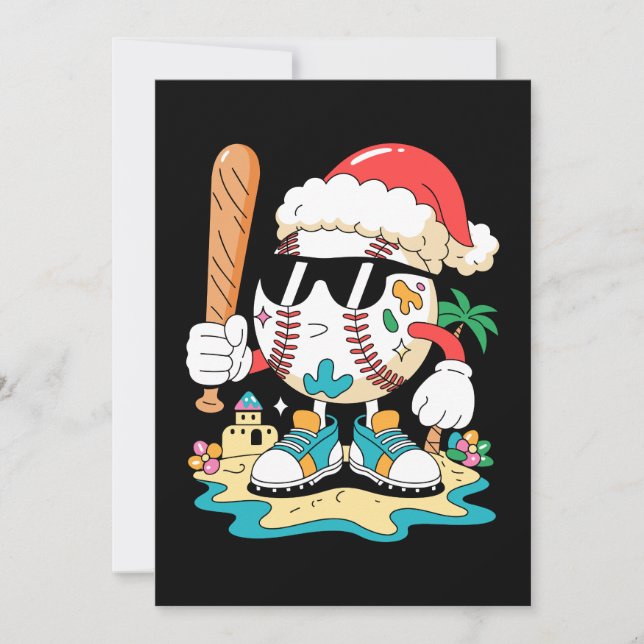 Christmas Baseball Santa Hat Bat Beach Palm Tree Invitation (Front)