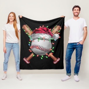 Christmas Baseball Santa Sports Xmas Holiday Fleece Blanket