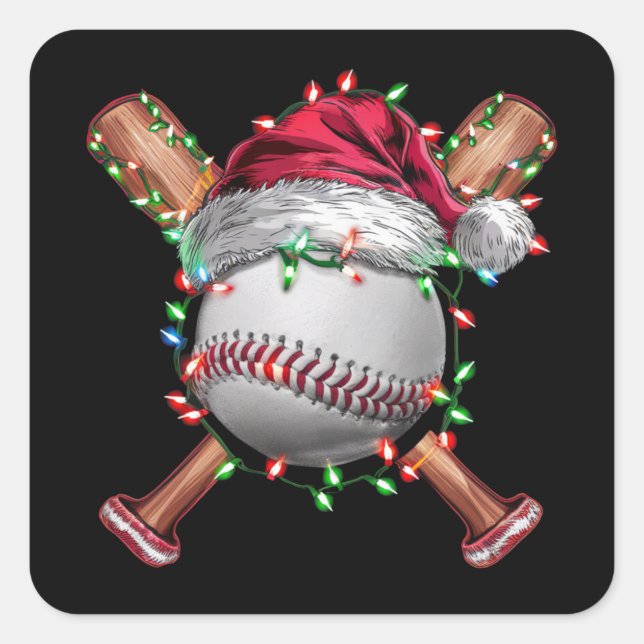 Christmas Baseball Santa Sports Xmas Holiday Square Sticker (Front)