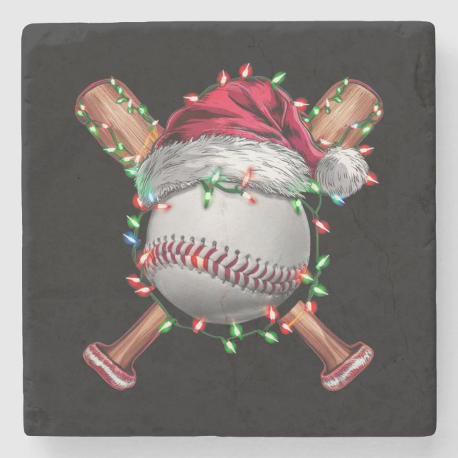 Christmas Baseball Santa Sports Xmas Holiday Stone Coaster (Front)