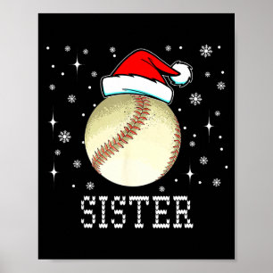 Christmas Baseball Sister Xmas Santa Hat Kids Boys Poster