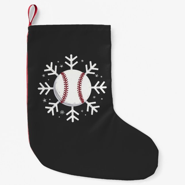 Christmas Baseball Snowflake Sport Hit hom run  Small Christmas Stocking (Front)