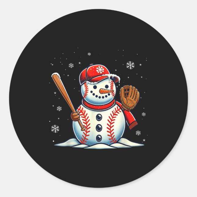 Christmas Baseball Snowman Boys Baseball Christmas Classic Round Sticker (Front)