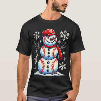 Christmas Baseball Snowman Boys Baseball Christmas T-Shirt