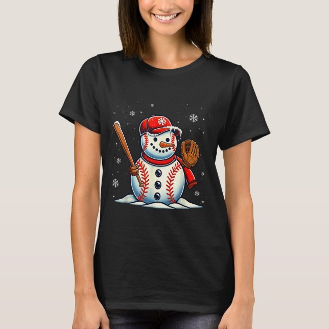Christmas Baseball Snowman Boys Baseball Christmas T-Shirt (Front)