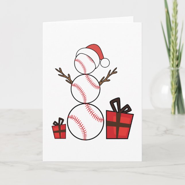 Christmas Baseball Snowman Funny Holiday Card (Front)