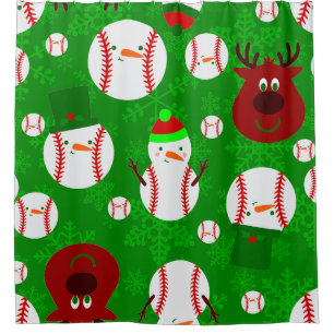 christmas baseball snowman reindeer snowflake shower curtain