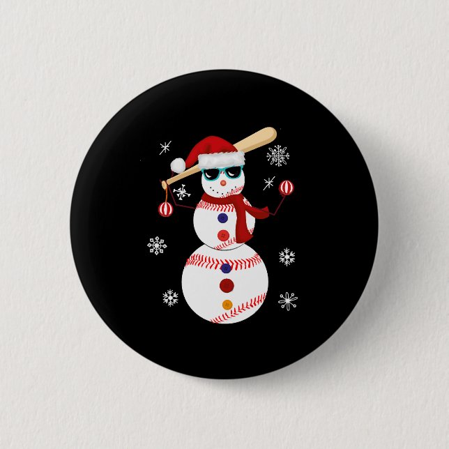 Christmas Baseball Snowman Santa Hat Gift 6 Cm Round Badge (Front)
