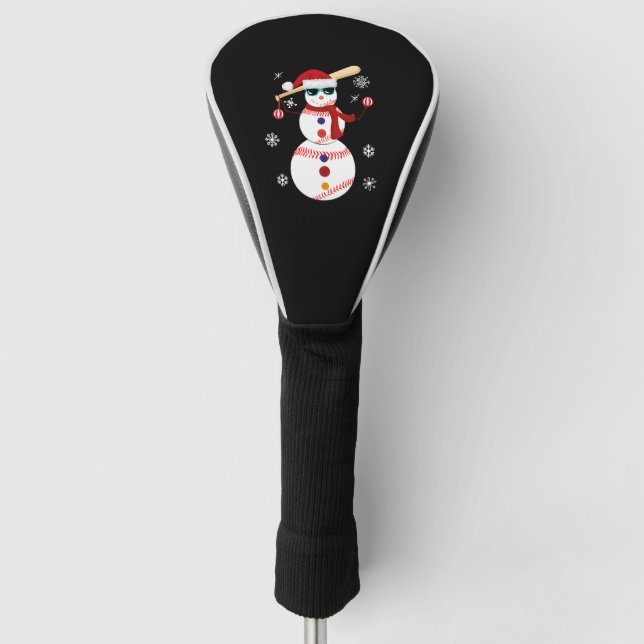 Christmas Baseball Snowman Santa Hat Gift Golf Head Cover (Front)