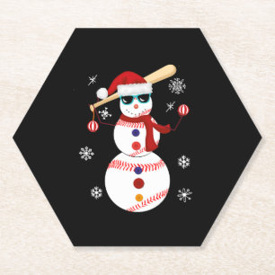 Christmas Baseball Snowman Santa Hat Gift Paper Coaster