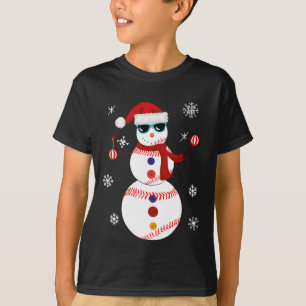 Christmas Baseball Snowman Santa Hat Gift T-Shirt