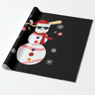 Christmas Baseball Snowman Santa Hat Gift Wrapping Paper