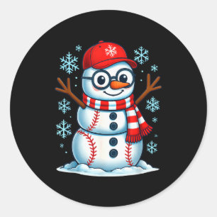 Christmas Baseball Snowman Xmas Pajamas Women Men  Classic Round Sticker