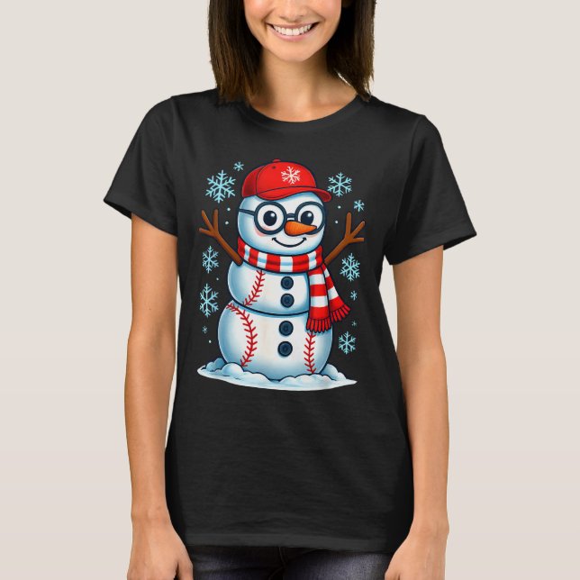 Christmas Baseball Snowman Xmas Pajamas Women Men  T-Shirt (Front)