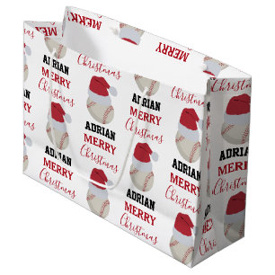 Christmas Baseball Sports Ball Custom Name Large Gift Bag