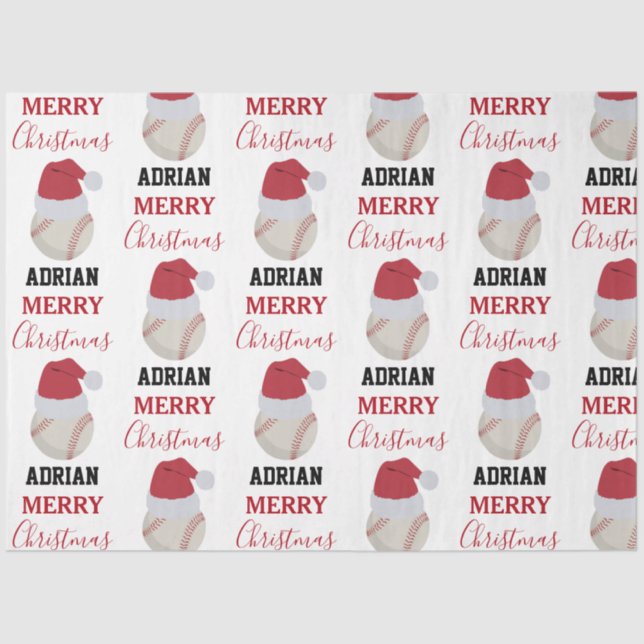 Christmas Baseball Sports Ball Custom Name Tissue Paper (Front)
