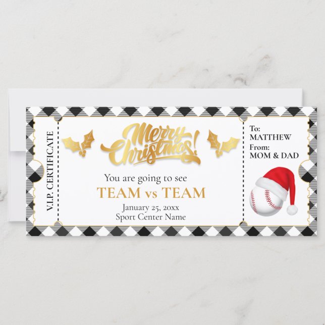 Christmas Baseball Ticket, Surprise Gift Voucher (Front)