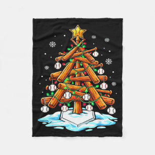 Christmas Baseball Tree Lights Xmas Fleece Blanket