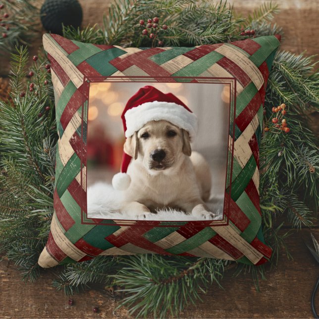 Christmas Basket Weave Pet Family Custom Photo  Cushion (Creator Uploaded)