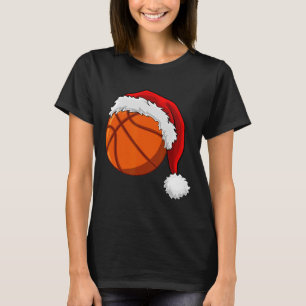 Christmas Basketball Ball Santa Hat Men Boys Sport T-Shirt