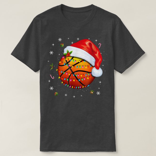 Christmas Basketball Ball Santa Hat Xmas Boys Men  T-Shirt (Design Front)