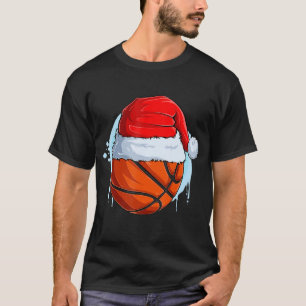 Christmas Basketball Ball Santa Hat Xmas Boys Men T-Shirt