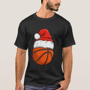 Christmas Basketball Ball Santa Hat Xmas Boys Men  T-Shirt