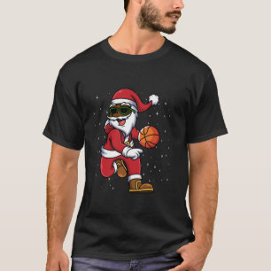 Christmas Basketball Black African American Santa  T-Shirt