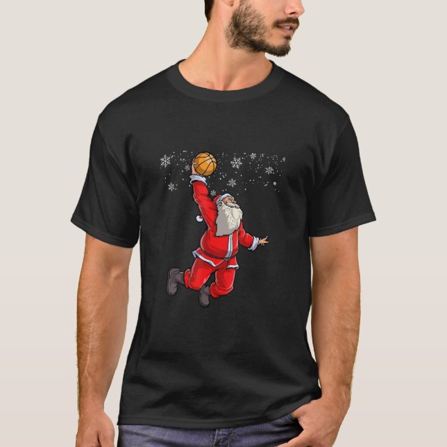 Christmas Basketball Pajamas Santa Claus Slam Dunk T-Shirt (Front)