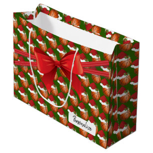 Christmas Basketball Pattern - Large Large Gift Bag